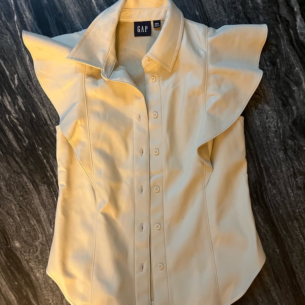 Gap Womens Vegan Leather Flutter Button Down XXS